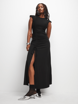 The FIX Women's Black Ruched Slit Maxi Dress