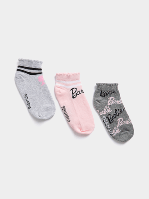 Jet Younger Girls Pink/Grey 3 Pack Barbie Anklet Socks