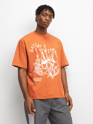 Men's Orange Dinner Party Sketch Graphic Top