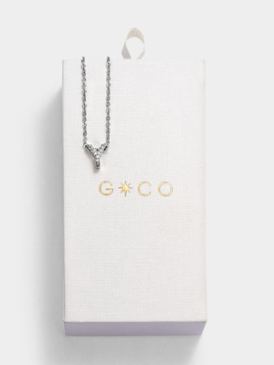 Rhodium Plated Cubic Zirconia Pavé Initial Y Necklace