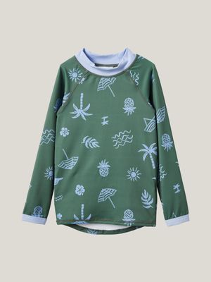 Cotton On Kids Boy Green Flynn Long Sleeve Raglan Rash Vest