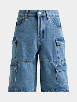 Jet Teen Girls Blue Utility Denim Shorts