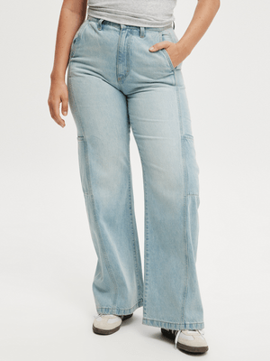 Women's Cotton On Blue Curvy Cargo Wide Jeans