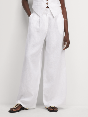 Luella Linen Wide Leg Pleated Pants