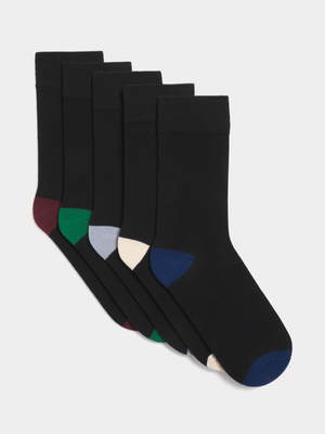 Men's Markham 5 Pack Heel and Toe Colour Black Socks