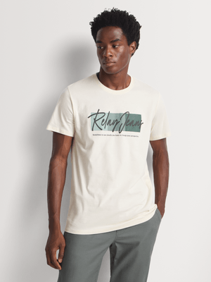 Men's Relay Jeans Slimfit Multi Tonal Block Ecru Graphic T-Shirt