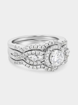 Sterling Silver Cubic Zirconia Round Halo Infinity Triple Set Ring