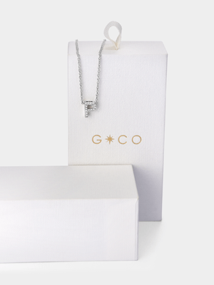 Rhodium Plated Cubic Zirconia Pavé Initial P Necklace