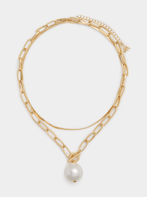 Double Chain with Pearl Necklace