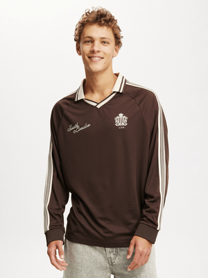 Men's Cotton On Brown Long Sleeve Soccer Jersey Top