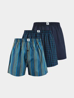 Mkm 3 Pack Stripe & Check Boxers Navy Yellow