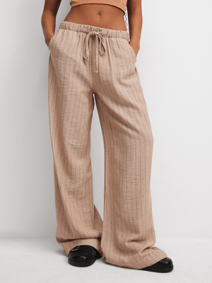 Women's Brown Stripe Co-Ord Wide Leg Pants