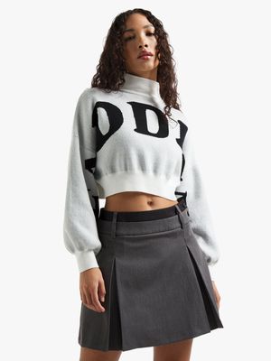 Women's Charcoal Contrast Waistband Pleated Skirt