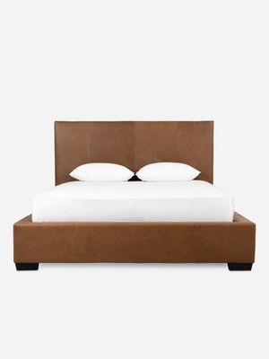 Blaine Leather Bed Codiac Taupe Extra Length