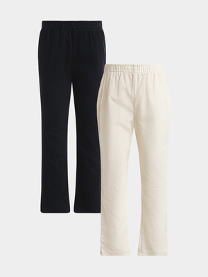 Jet Younger Boys Cream/Navy 2 Pack Pants