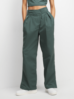 Nike Women's Nsw Green Mid-Rise Asymmetrical-Waist Trousers