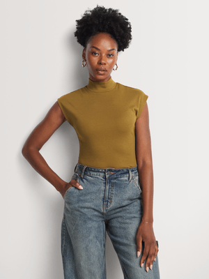 High Neck Extended Shoulder Top