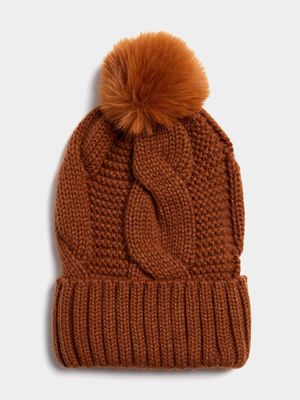 Women's Tan Pom Pom Beanie