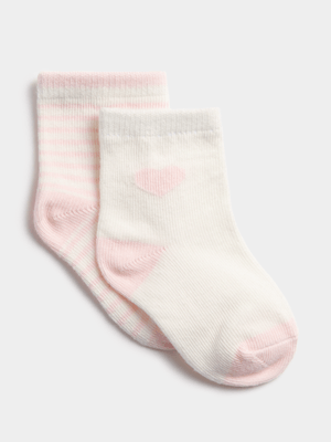 Jet Infant Girls White/Pink Jacquard Socks