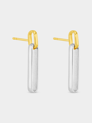 Gold Plated Sterling Silver Two-Tone Paperclip Drop Earrings