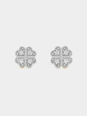Gold Plated Sterling Silver Cubic Zirconia Heart Clover Stud Earrings