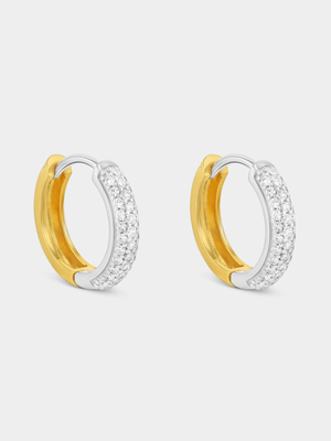 Gold Plated Sterling Silver Cubic Zirconia Two-Tone Hoop Earrings