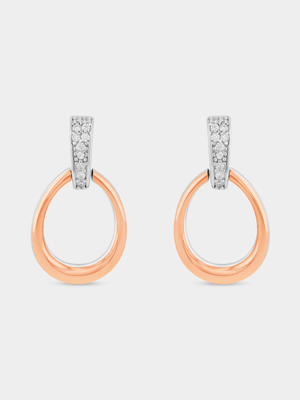 Gold Plated Sterling Silver Cubic Zirconia Open Teardrop Drop Earrings
