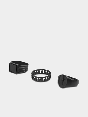 Men's Markham Double Cross  Black Ring Set