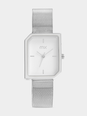 MX Silver Plated Irregular Rectangle White Dial Mesh Watch
