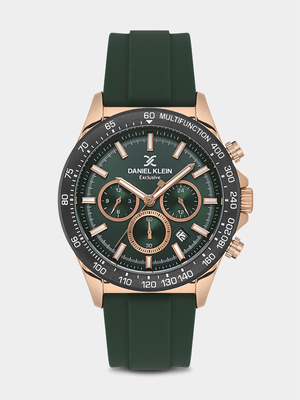 Daniel Klein Rose Plated Green Dial Green Silicone Chronographic Watch