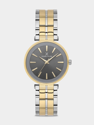Daniel Klein Gold Plated Black Dial Two-Tone Bracelet Watch