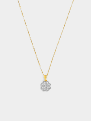 Gold Plated Sterling Silver Cubic Zirconia Heart Clover Pendant