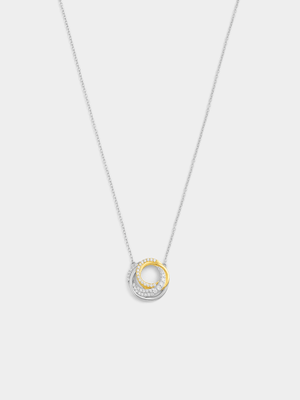 Gold Plated Sterling Silver Cubic Zirconia Overlay Circle Pendant