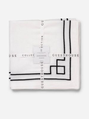Linen Geometric Embroidery Napkins 4 Pack Black & White