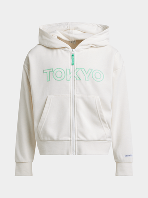 TS Girls Tokyo Zip Through Cropped Milk Hoodie