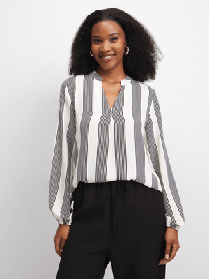 Exact Women's White & Black Striped Tunic Top