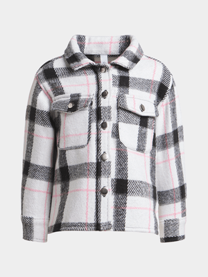 Exact Younger Girl's White & Black Checked Melton Shacket