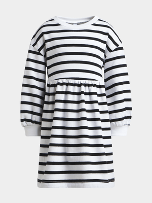 Exact Younger Girl's White & Black Striped Dress
