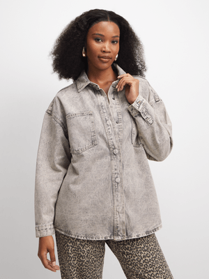 Jet Women's Grey Acid Wash Shacket