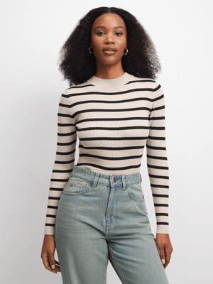 Jet Women's Milk/Black Turtle Neck Top