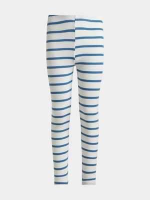 Jet Older Girls White/Blue Stripe Leggings