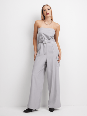The FIX Women's Tailored Grey Belted Jumpsuit