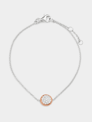 Gold Plated Sterling Silver Cubic Zirconia Round Cluster Bracelet