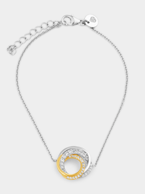 Gold Plated Sterling Silver Cubic Zirconia Overlay Circle Bracelet