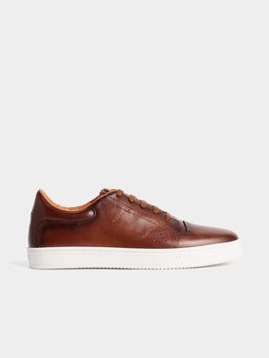 Fabiani Men's Tan Elasticated Handstained Court Sneaker