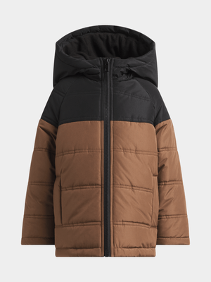 Exact Older Boy's Brown & Black Long Puffer Jacket