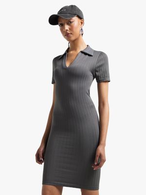 The FIX Women's Charcoal Seamless Johnny Collar Dress