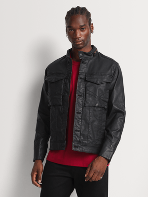 Fabiani Men's Black Coated Denim Jacket