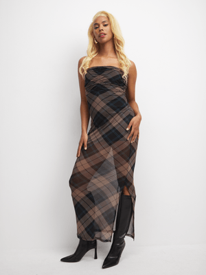 The FIX Women's Check Printed Mesh Midaxi Dress
