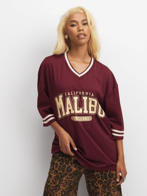 The FIX Women's Burgundy Malibu  Oversized Graphic Top